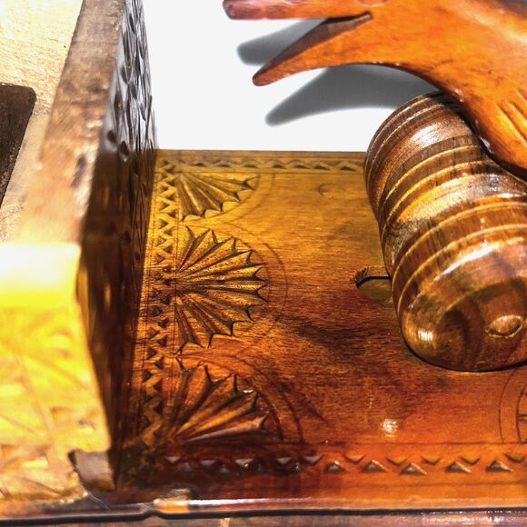 Vintage Hand Carved Wooden Bird Mechanical Cigarette Dispenser Folk Art Crank Bo - Picture 15 of 16